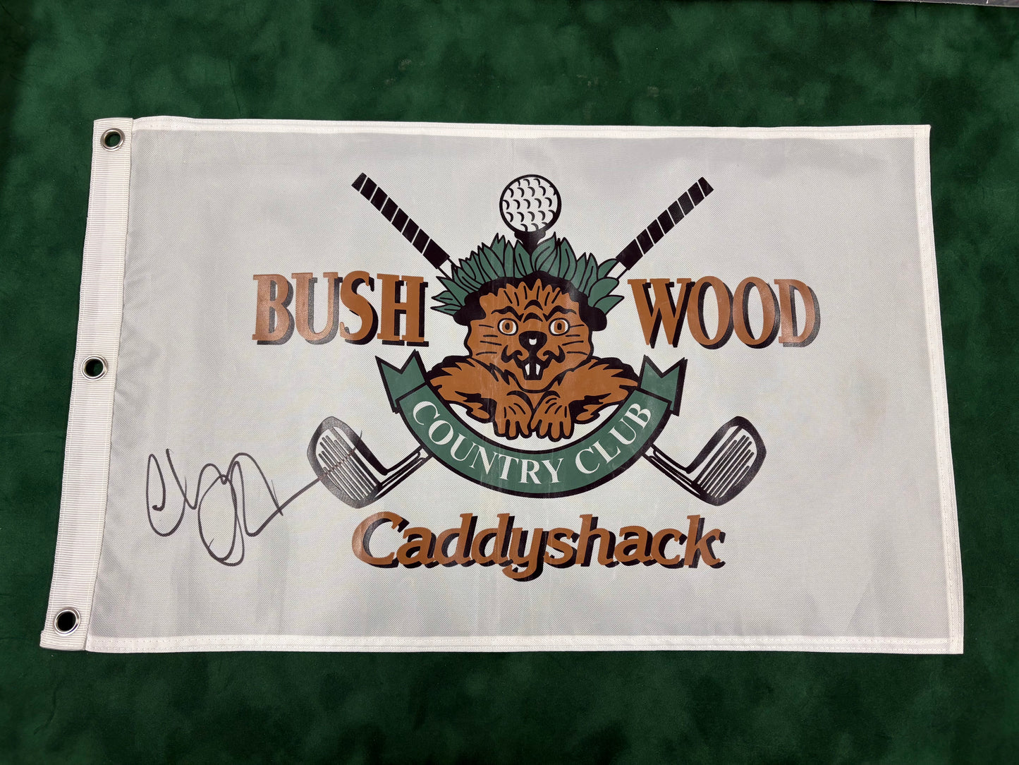 Chevy Chase Signed Caddyshack 1980 Film - Bushwood Golf Club Pin Flag + Cert