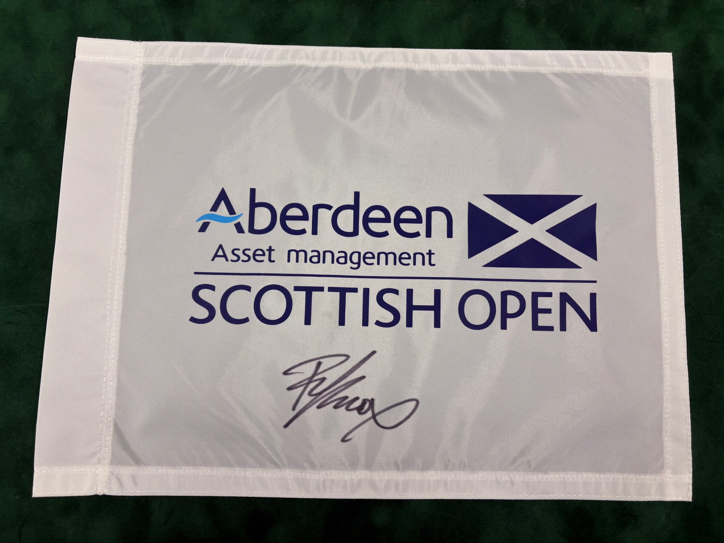 Russell Knox Signed Aberdeen Asset Management Scottish Open Golf Flag + Cert