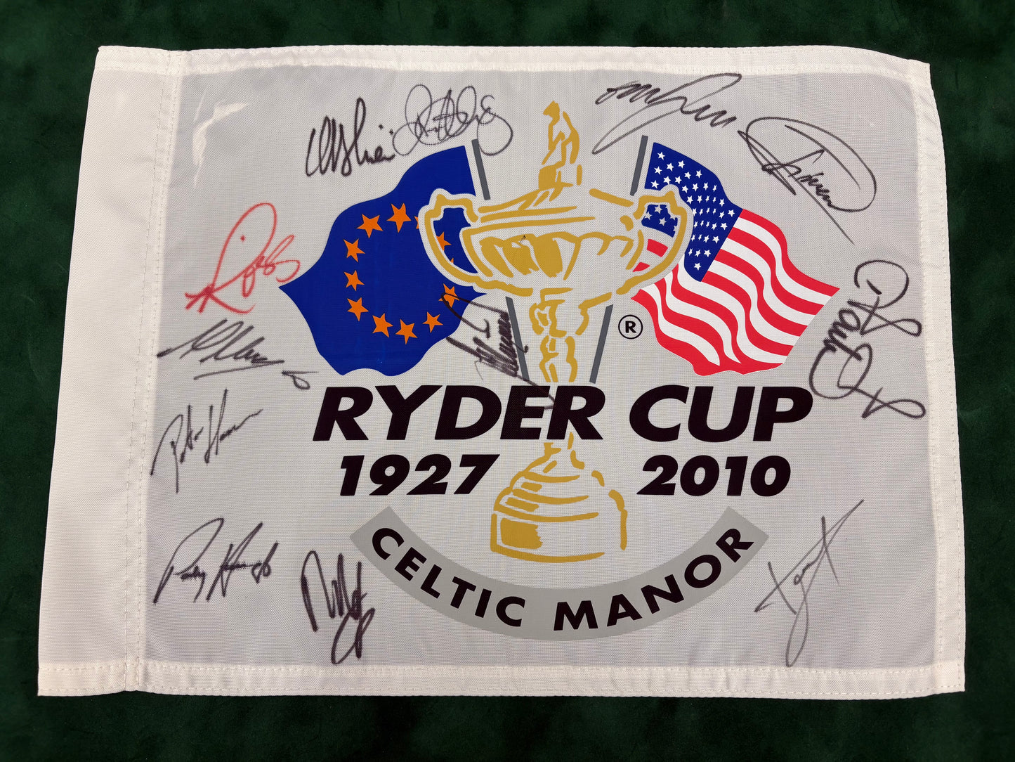 2010 Ryder Cup at Celtic Manor Team Europe Signed Golf Flag McIlroy, Fisher + COA