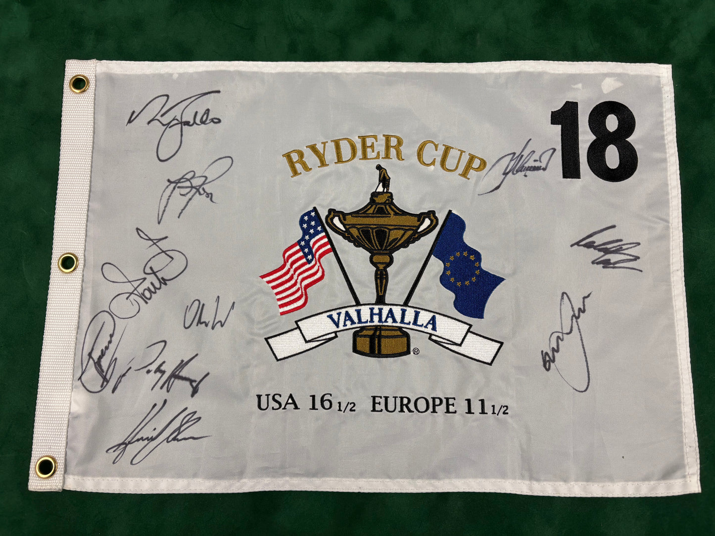 2008 Ryder Cup Team Europe Golf Flag Signed by 10 inc Westwood Stenson Rose + COA
