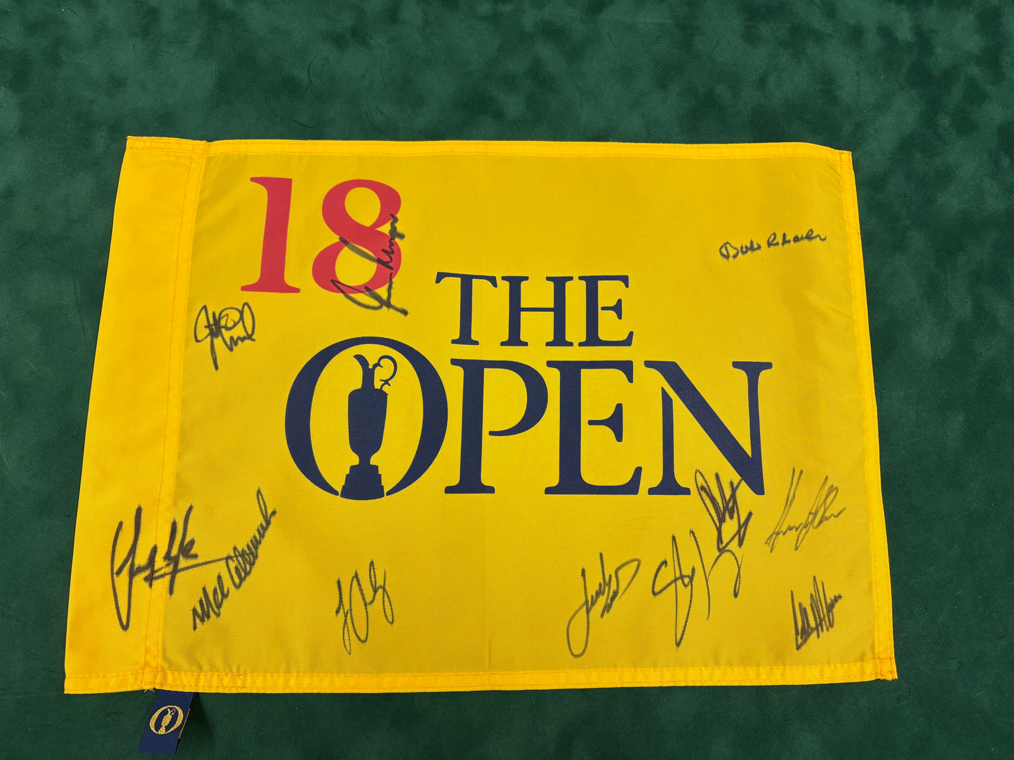 The Open Undated Golf Flag Signed by 11 Champions - Lowry, Spieth, Charles + COA