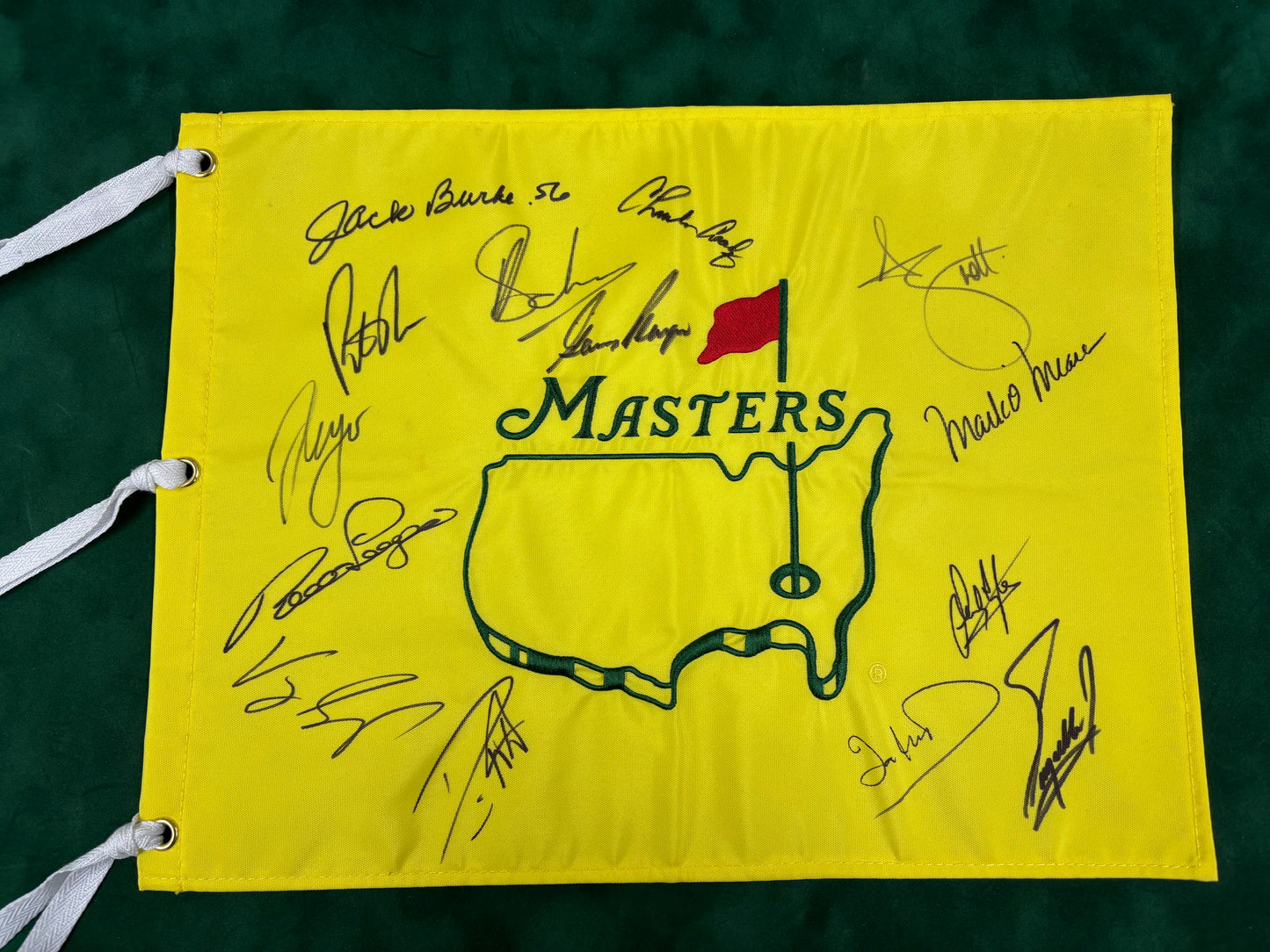 Augusta Masters Undated Golf Pin Flag Signed By 14 Champions (Langer, Reed, Fuzzy) + Cert