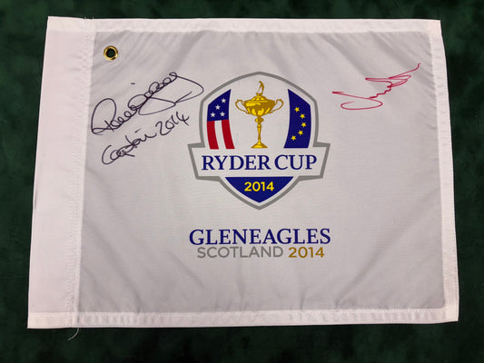 Paul McGinley (2014 Captain) & Jamie Donaldson Signed 2014 Ryder Cup at Gleneagles Golf Flag +Dealer COA