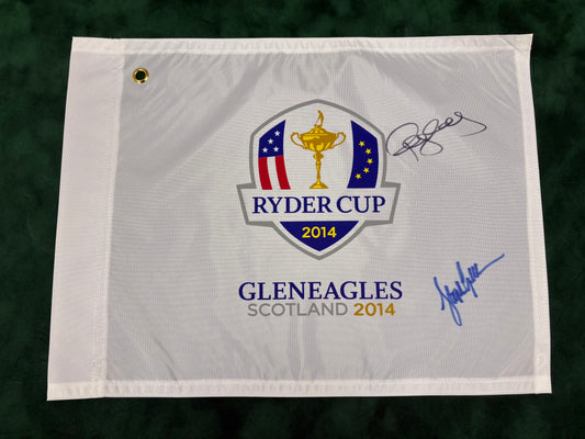 Paul McGinley (2014 Captain) & Stephen Gallacher Signed 2014 Ryder Cup at Gleneagles Golf Flag + Dealer COA