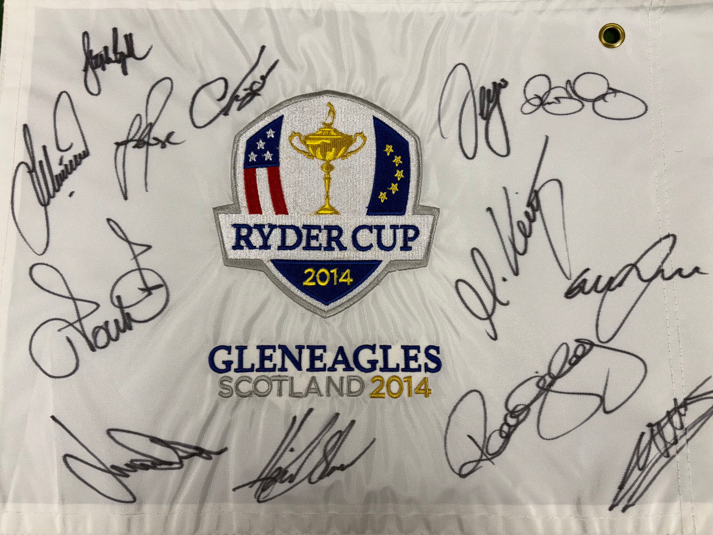 RARE Team Europe Signed 2014 Ryder Cup at Gleneagles Golf Flag (Rose, McIlroy) + Dealer COA