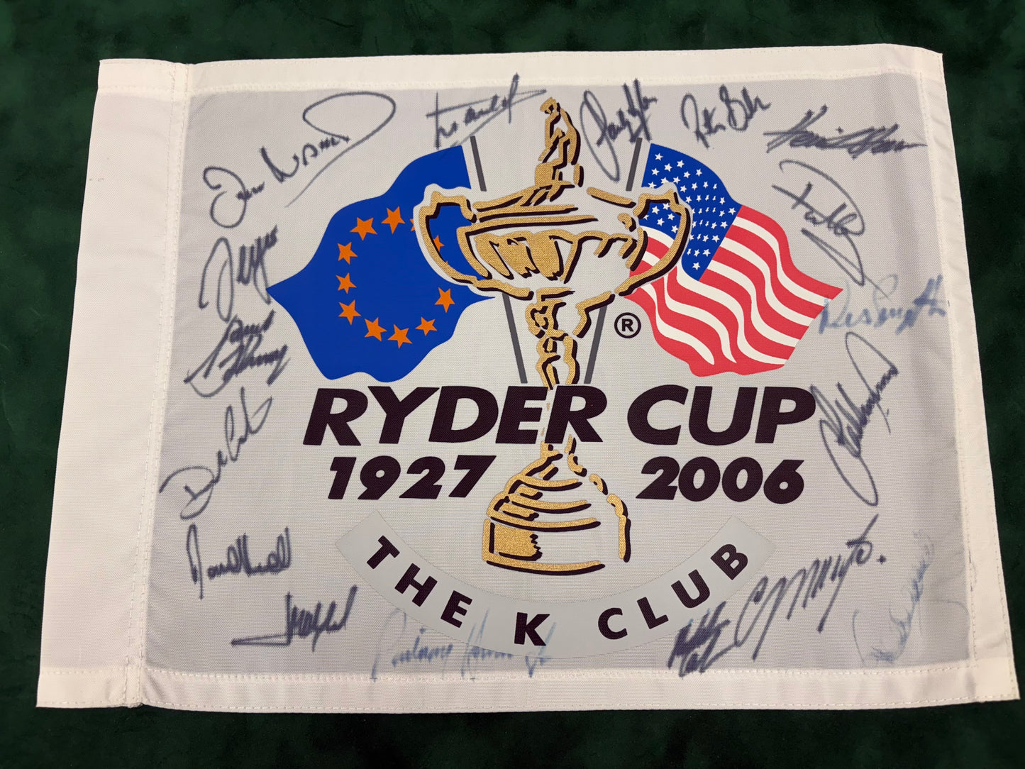 2006 Ryder Cup Team Europe Fully Signed Golf Flag inc Woosnam, Lyle, Casey + COA