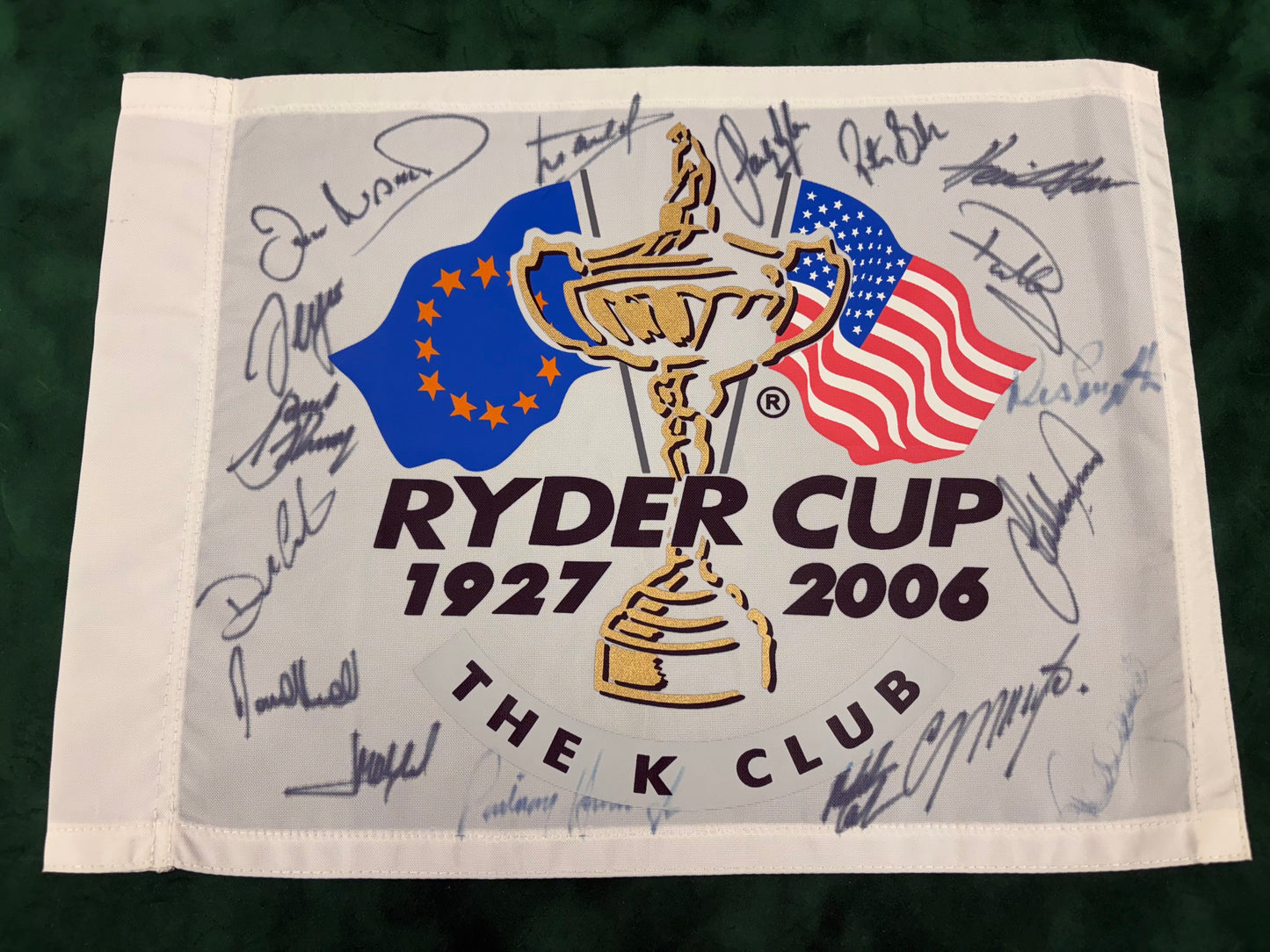 2006 Ryder Cup Team Europe Fully Signed Golf Flag inc Woosnam, Lyle, Casey + COA