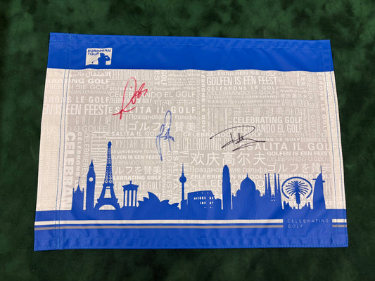 European Tour Golf Flag Signed By Justin Rose, Paul Casey & Ross Fisher + Cert