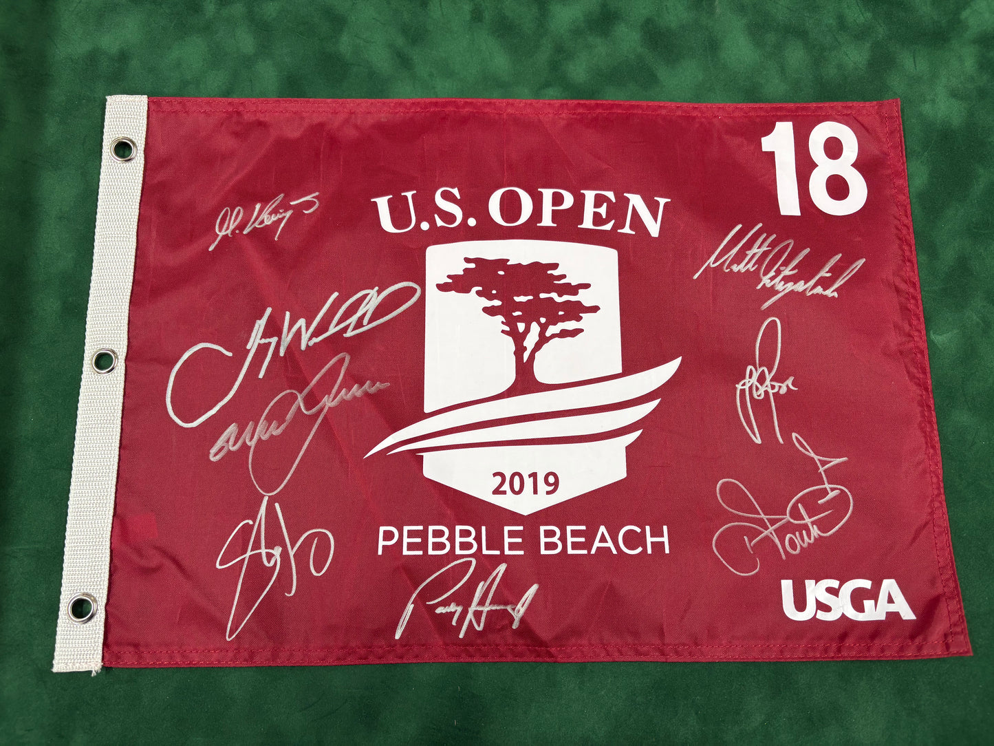 2019 US Open Golf Flag Signed by 8 Major Champions (Fitzpatrick, Rose, Poulter, McDowell) + Cert