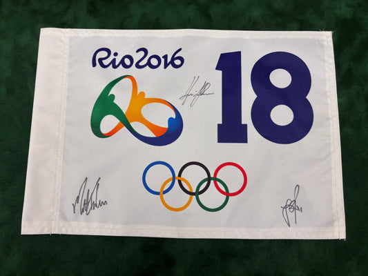 Justin Rose, Henrik Stenson, Matt Kuchar Signed 2016 Rio Olympics Golf Pin Flag + Dealer COA