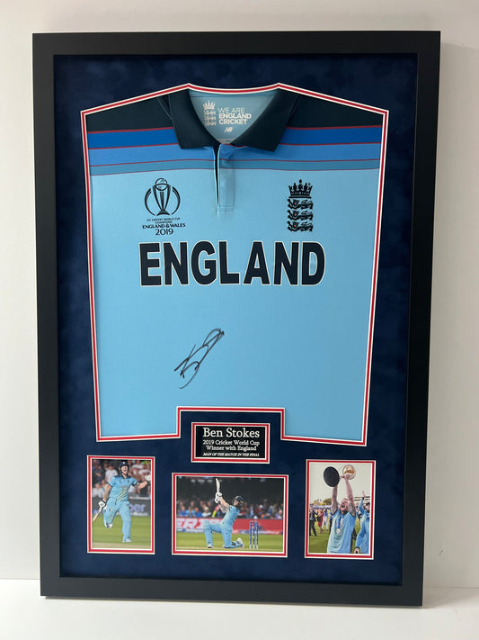 Ben Stokes England Cricket Legend - (Greatest All-Rounder) Signed & Framed 2019 World Cup Shirt + Cert