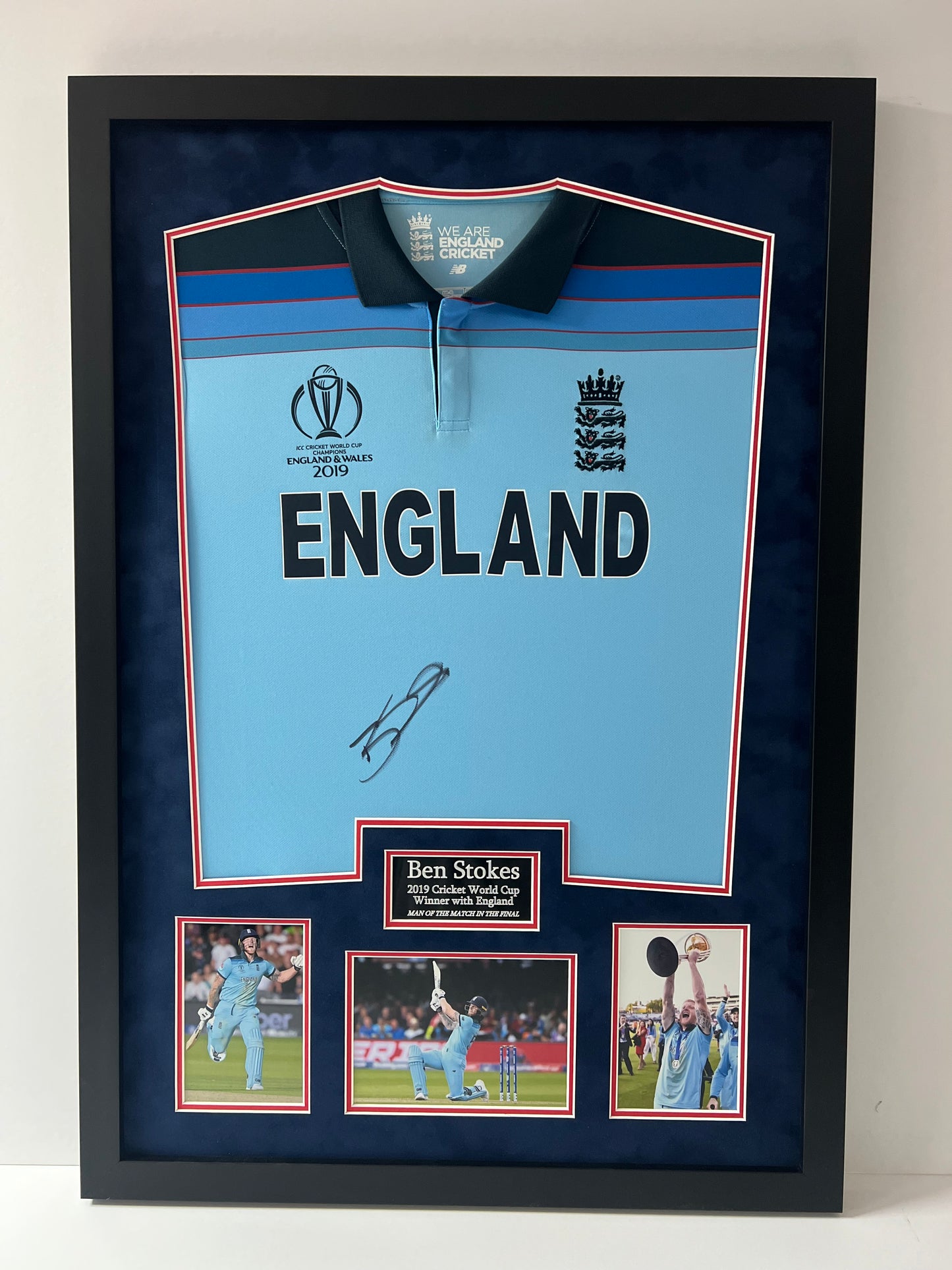 Ben Stokes England Cricket Legend - (Greatest All-Rounder) Signed & Framed 2019 World Cup Shirt + Cert