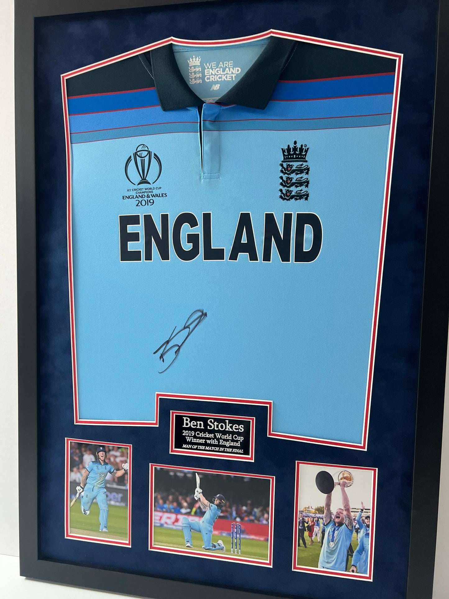 Ben Stokes England Cricket Legend - (Greatest All-Rounder) Signed & Framed 2019 World Cup Shirt + Cert