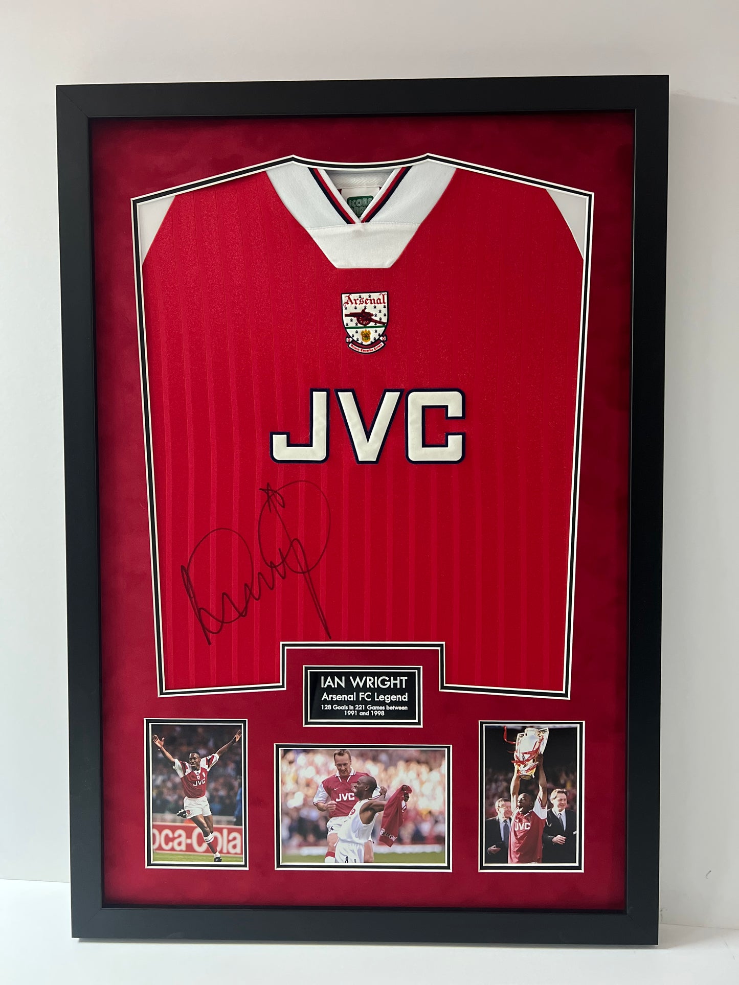 Ian Wright Arsenal Legend Signed & Framed Retro Football Shirt (Red) + Cert