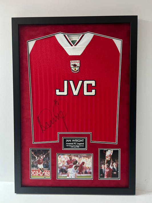 Ian Wright Arsenal Legend Signed & Framed Retro Football Shirt (Red) + Cert