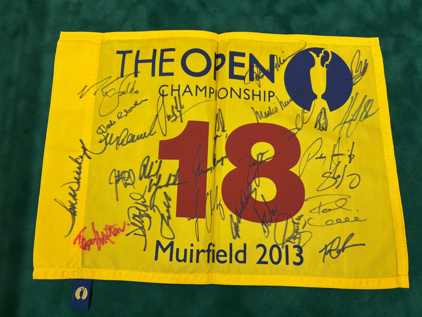 2013 Open at Muirfield Golf Flag Signed by 27 Champions Cink, Leonard, Els +Cert