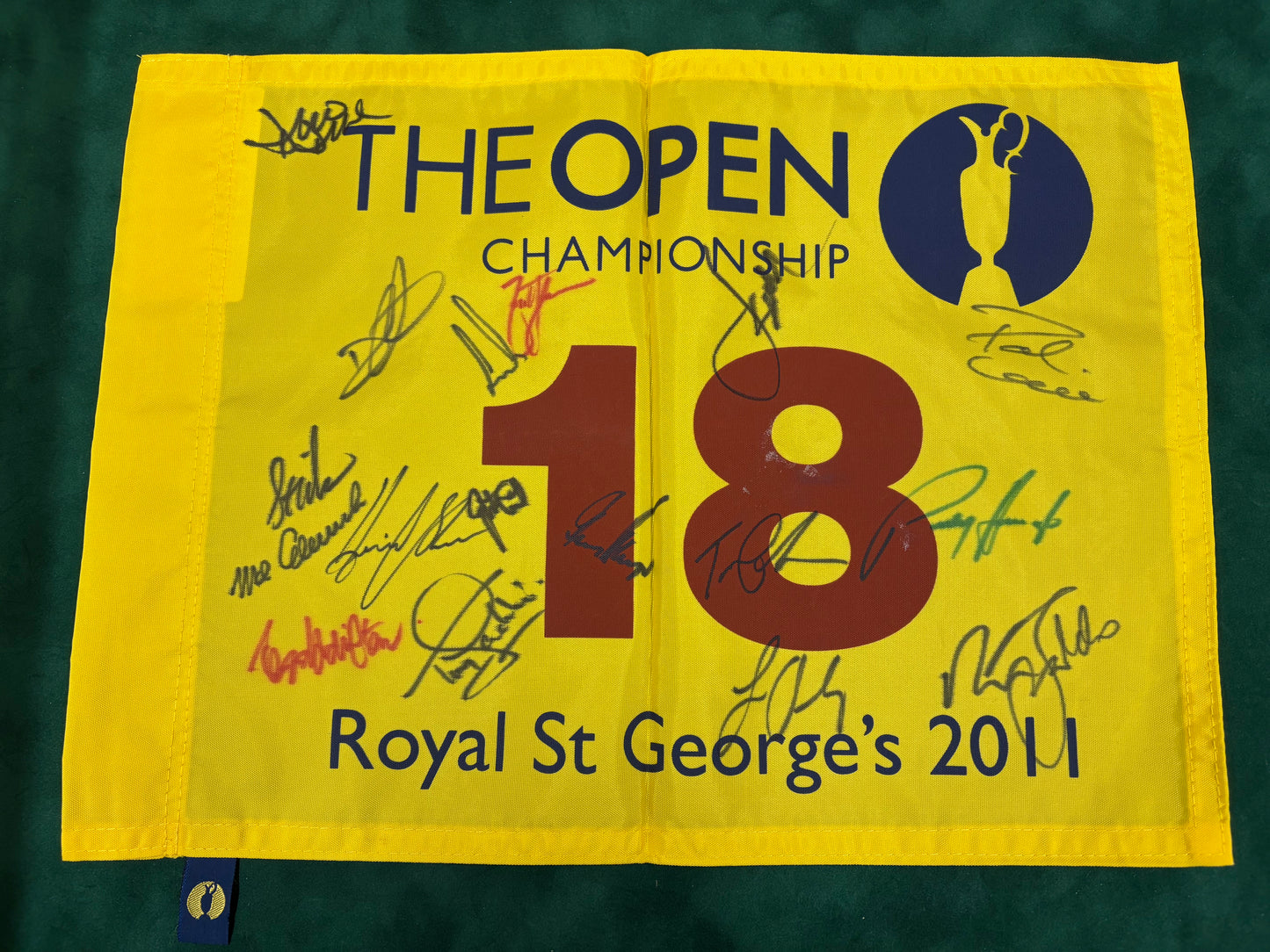 2011 Open at St George's Golf Pin Flag Signed by 17 Champions Clarke, Els + Cert