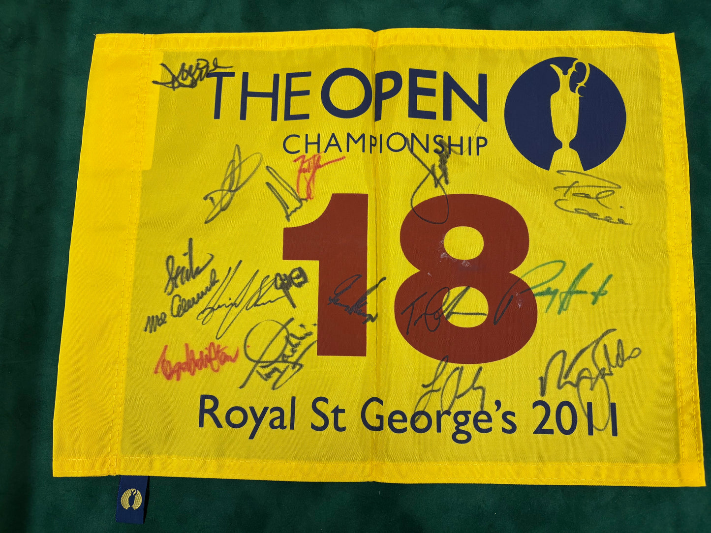 2011 Open at St George's Golf Pin Flag Signed by 17 Champions Clarke, Els + Cert