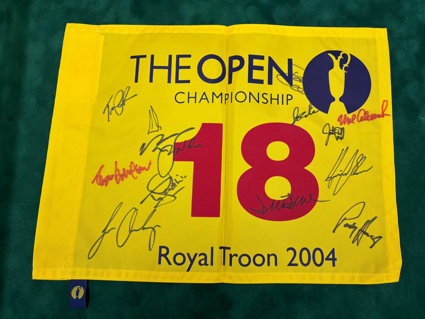 2004 Open at Troon Golf Flag Signed 13 Champions (Stenson, Duval, Leonard) + Cert