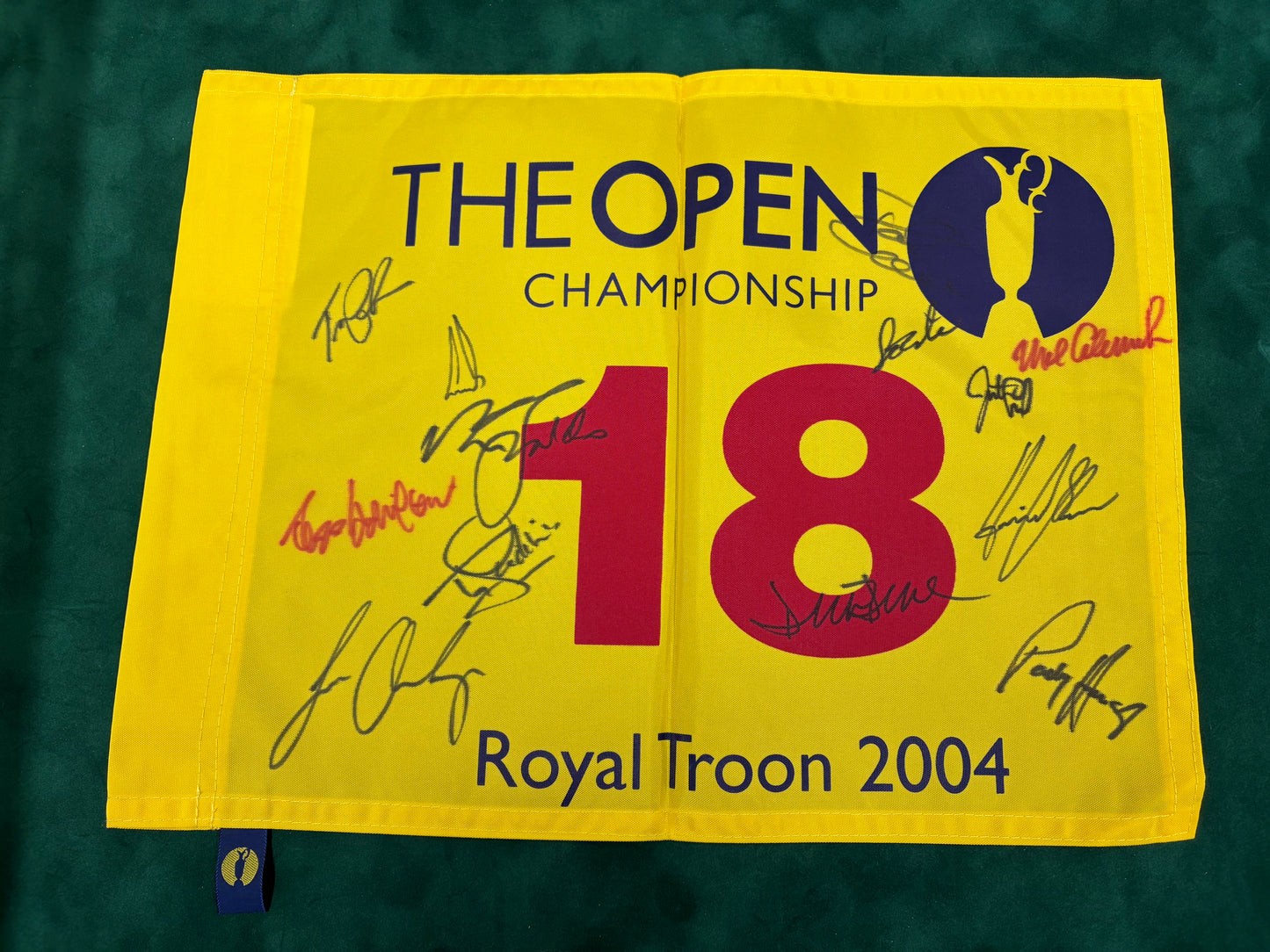 2004 Open at Troon Golf Flag Signed 13 Champions (Stenson, Duval, Leonard) + Cert
