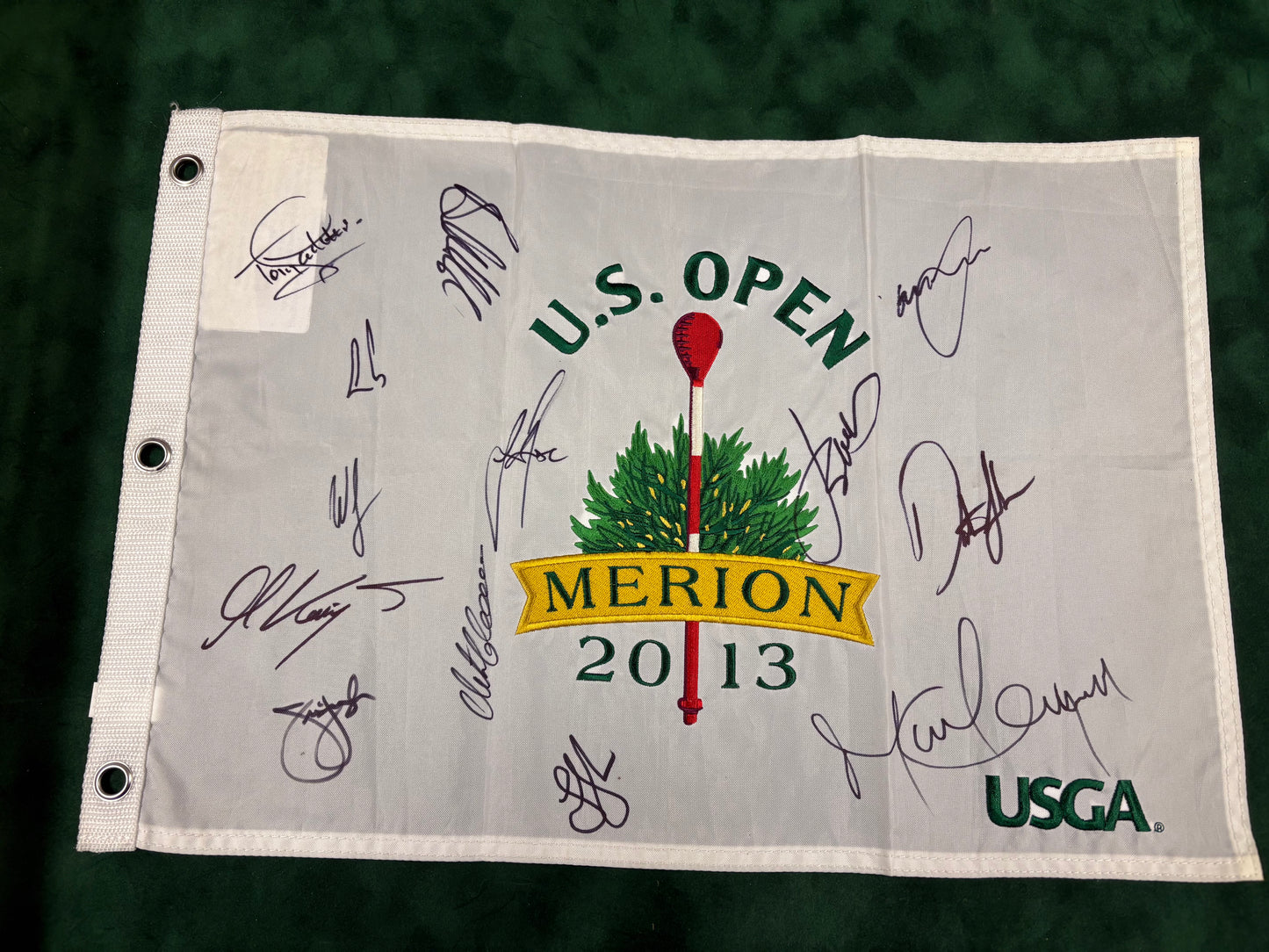 2013 US Open Golf Flag Signed by 13 Champions Johnson, Kaymer, Jacklin + Cert