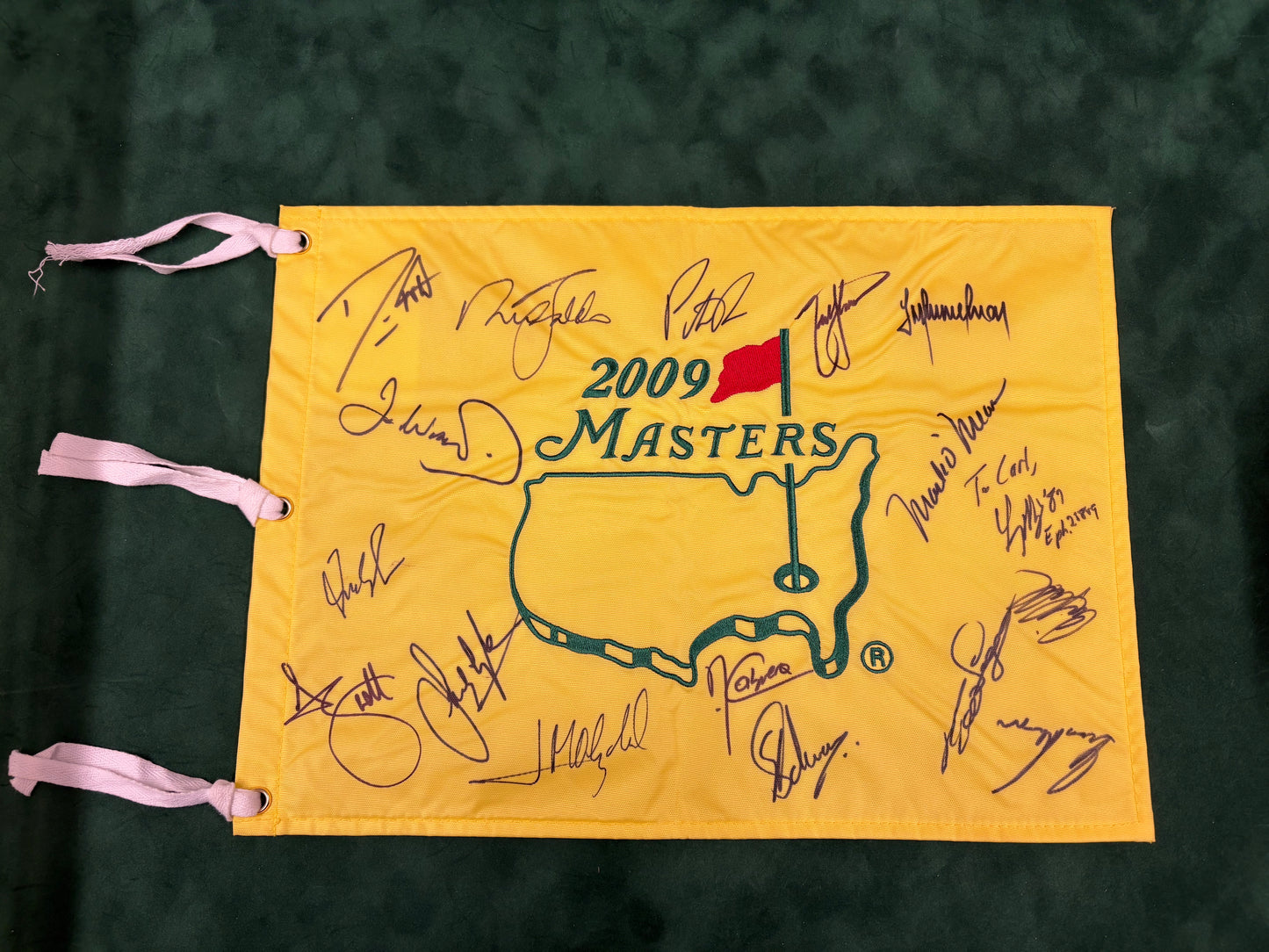 2009 Augusta Masters Golf Pin Flag Signed By 17 Champions (Langer,Scott,Willett) + Cert