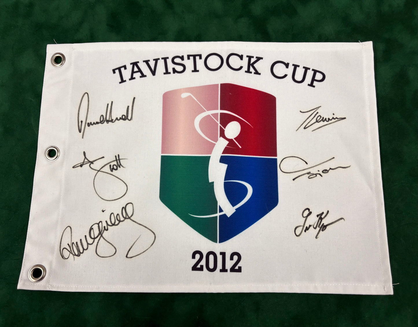 2012 Tavistock Cup Golf Flag Signed by Team Queenwood (Bjorn, Scott, Lewis) + Cert