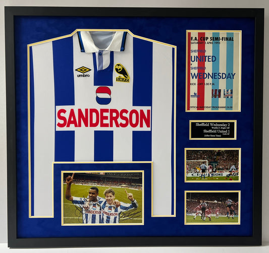 Sheffield Wednesday 1993 FA Cup Semi Final Framed Display Signed by Chris Waddle & Mark Bright + Cert