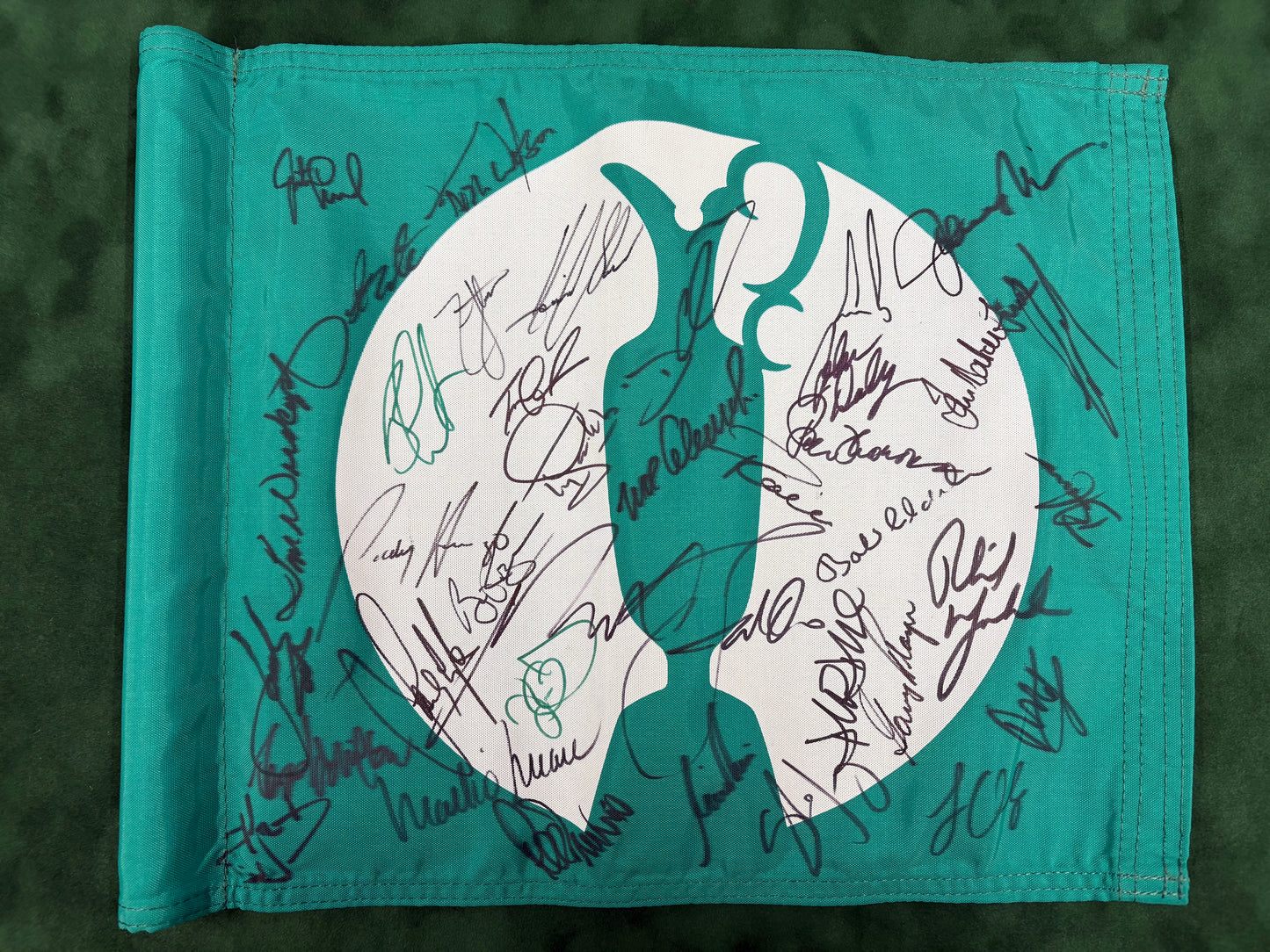 Rare Practice Round Course Used Green Golf Flag Signed 37 Open Winners + Dealer COA