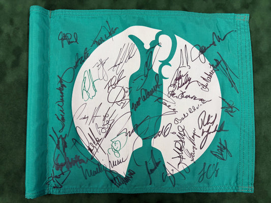 Rare Practice Round Course Used Green Golf Flag Signed 37 Open Winners + Dealer COA