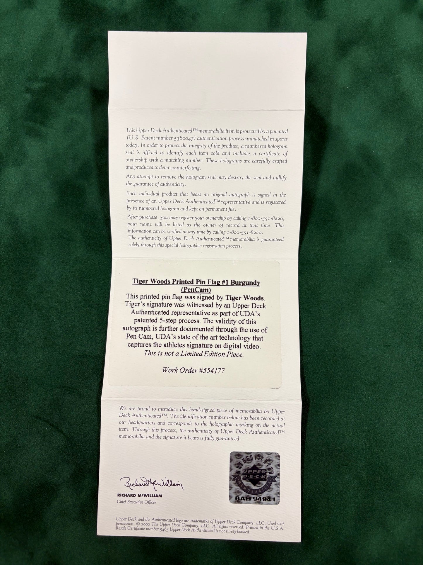 Tiger Woods RARE Signed PenCam Upper Deck Golf Flag & Signing Video + UD UDA COA