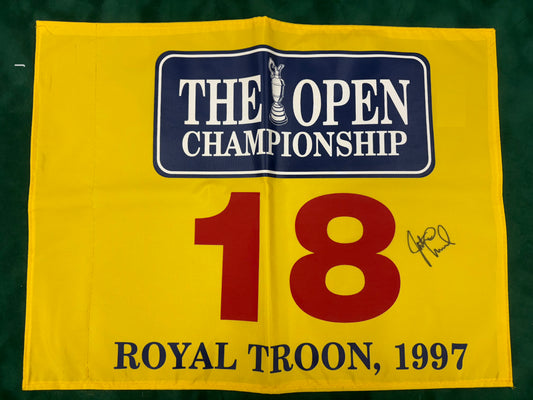 Justin Leonard Winner Signed Royal Troon 1997 The Open Golf Pin Flag + Cert