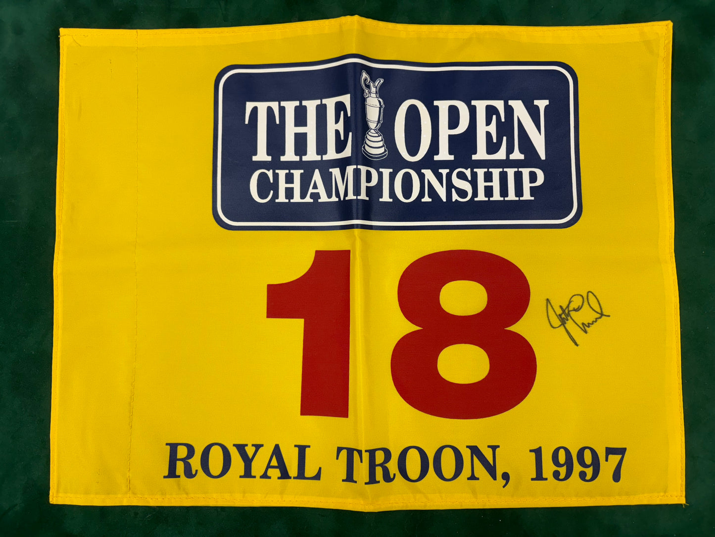 Justin Leonard Winner Signed Royal Troon 1997 The Open Golf Pin Flag + Cert
