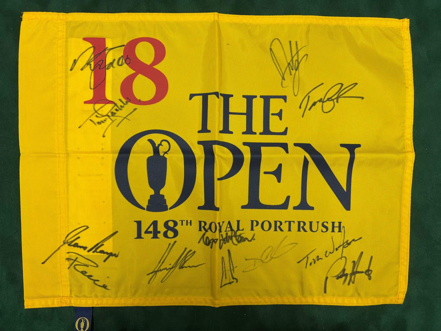 148th Open at Portrush Golf Flag Signed by 12 Champions (Harrington, Els) + Cert