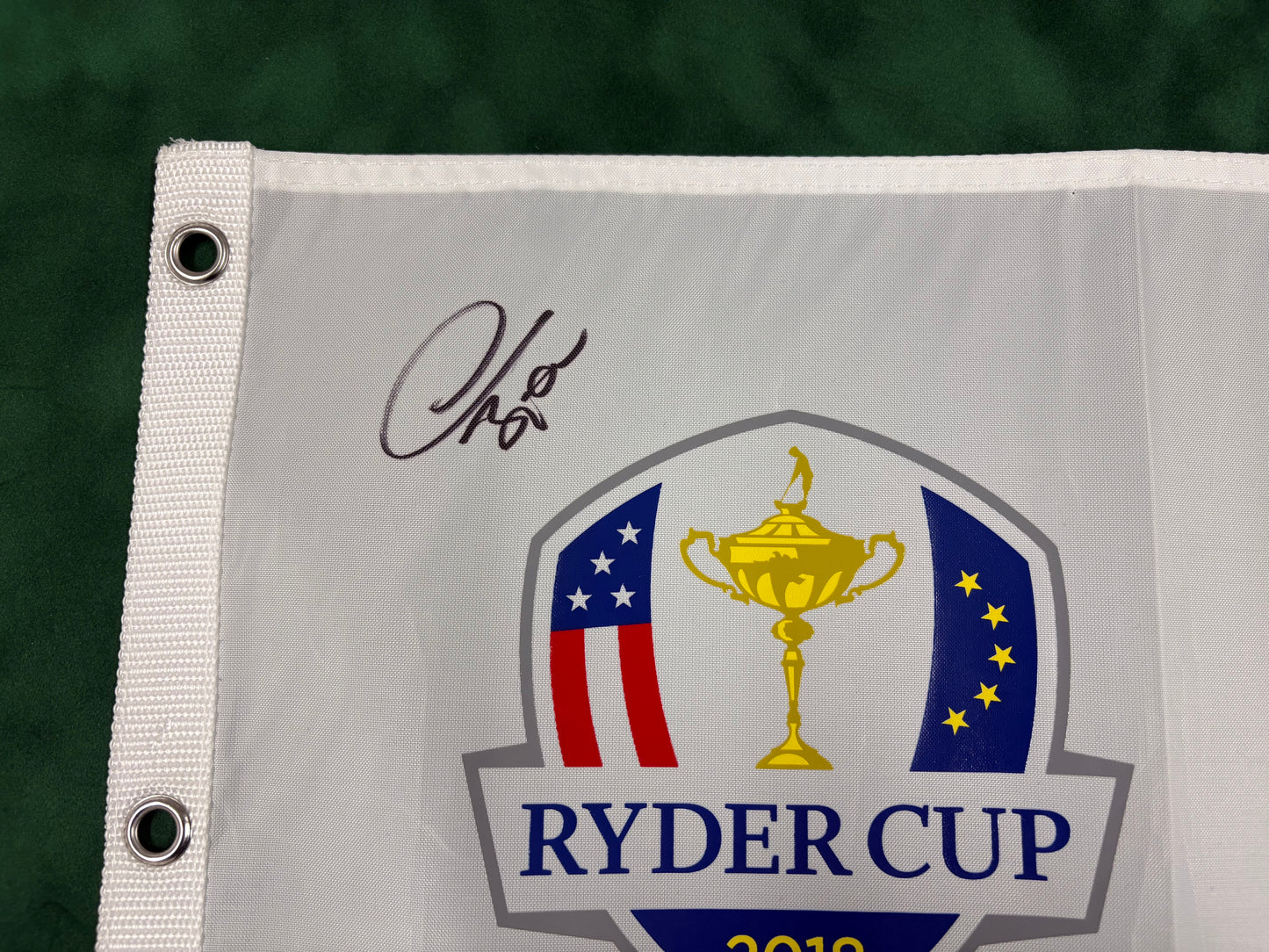 Thomas Bjørn Captain Signed 2018 Ryder Cup at Le Golf National 18th Hole Golf Flag + Cert