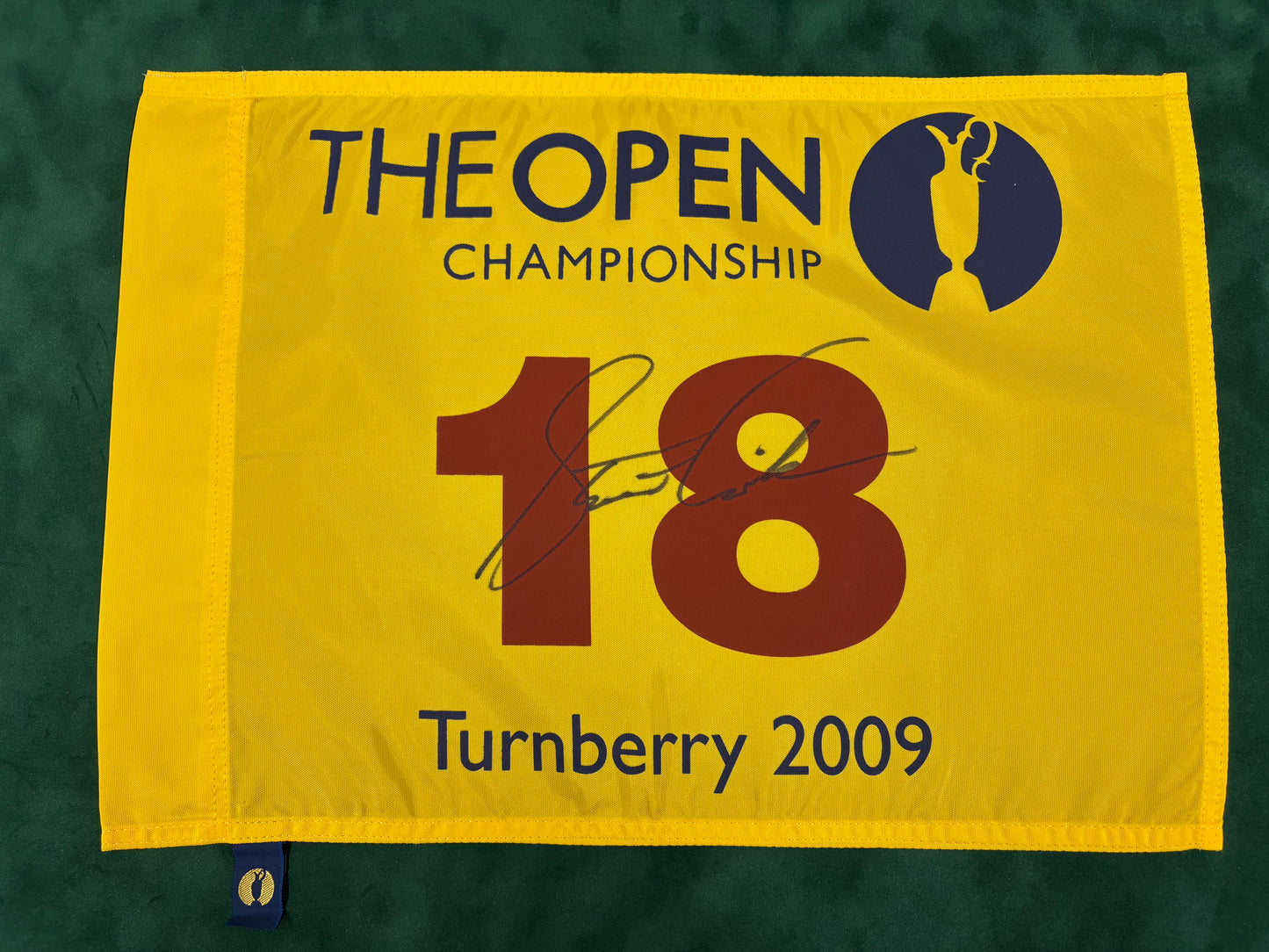 Stewart Cink Winner Signed 2009 Open at Turnberry Golf Flag + Dealer COA