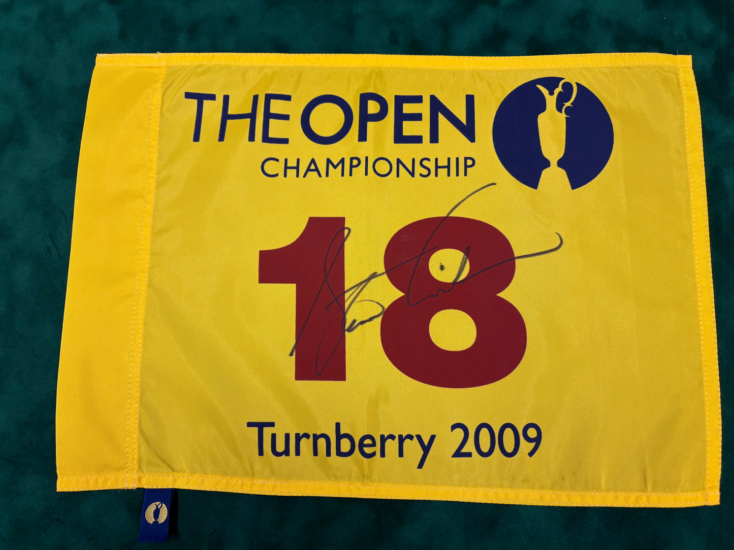 Stewart Cink Winner Signed 2009 Open at Turnberry Golf Flag + Dealer COA