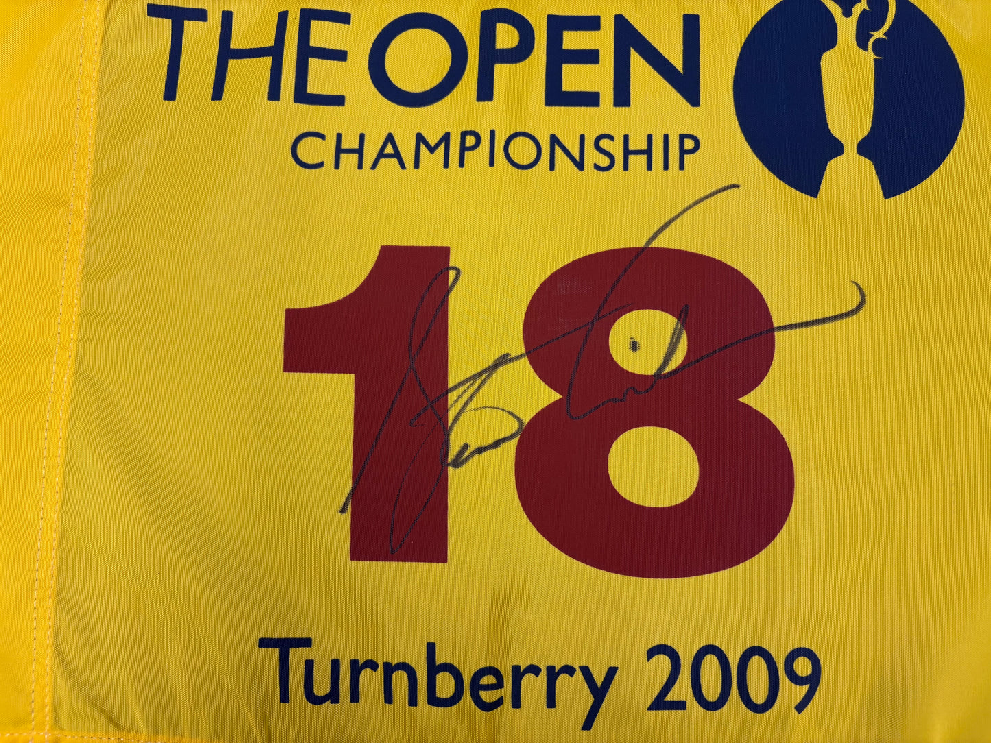 Stewart Cink Winner Signed 2009 Open at Turnberry Golf Flag + Dealer COA