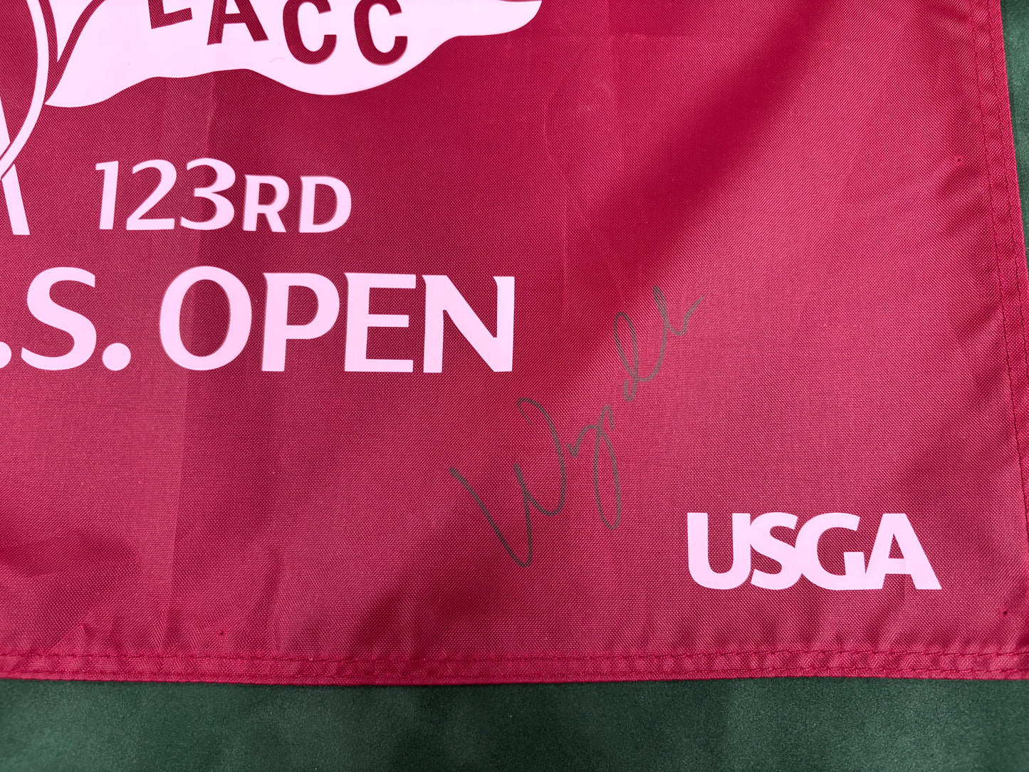 Wyndham Clark Winner Signed 123rd US Open at LACC Burgundy Golf Flag + Dealer COA