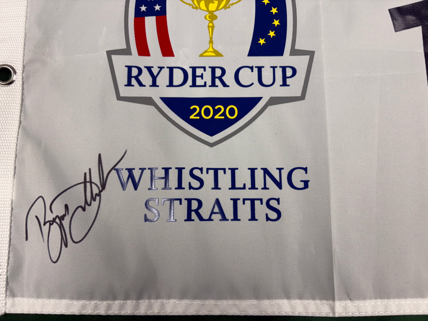 Bryson DeChambeau Signed 2020 Ryder Cup at Whistling Straits 18th Golf Flag + Cert