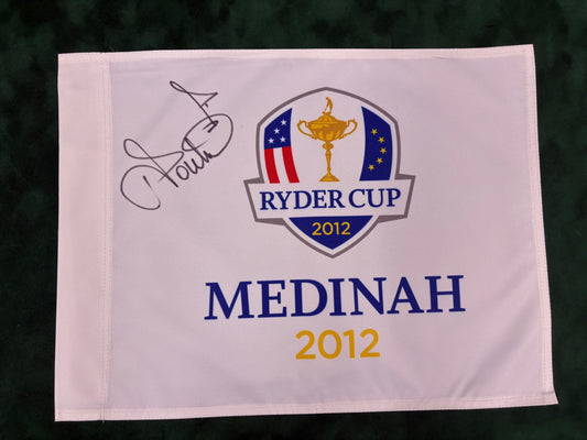 Ian Poulter Signed 2012 Ryder Cup at Medinah Country Club White Golf Flag + Dealer COA