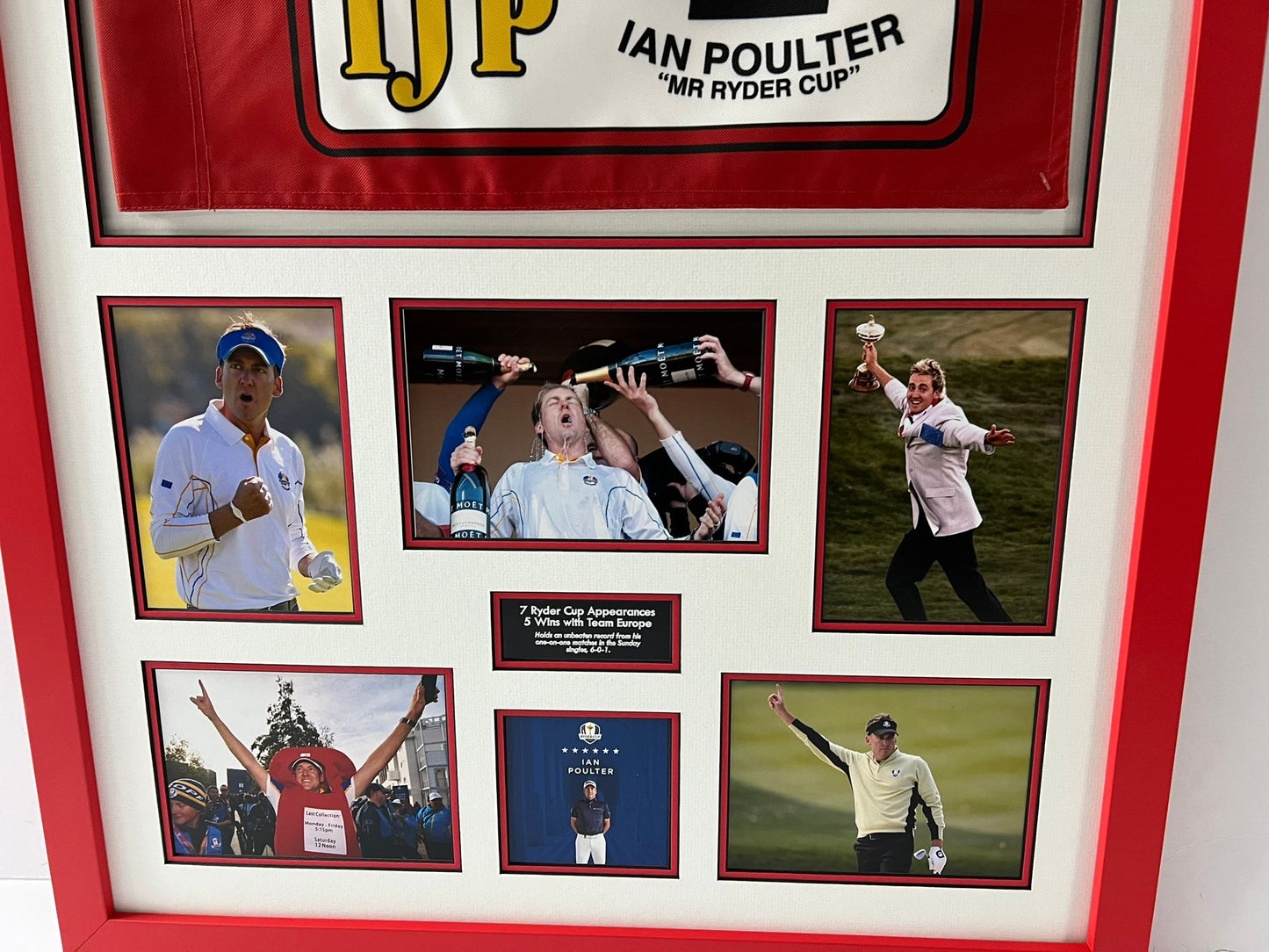 'The Postman' Ian Poulter Signed & Framed Golf Pin Flag Display + Dealer COA (Red Frame)