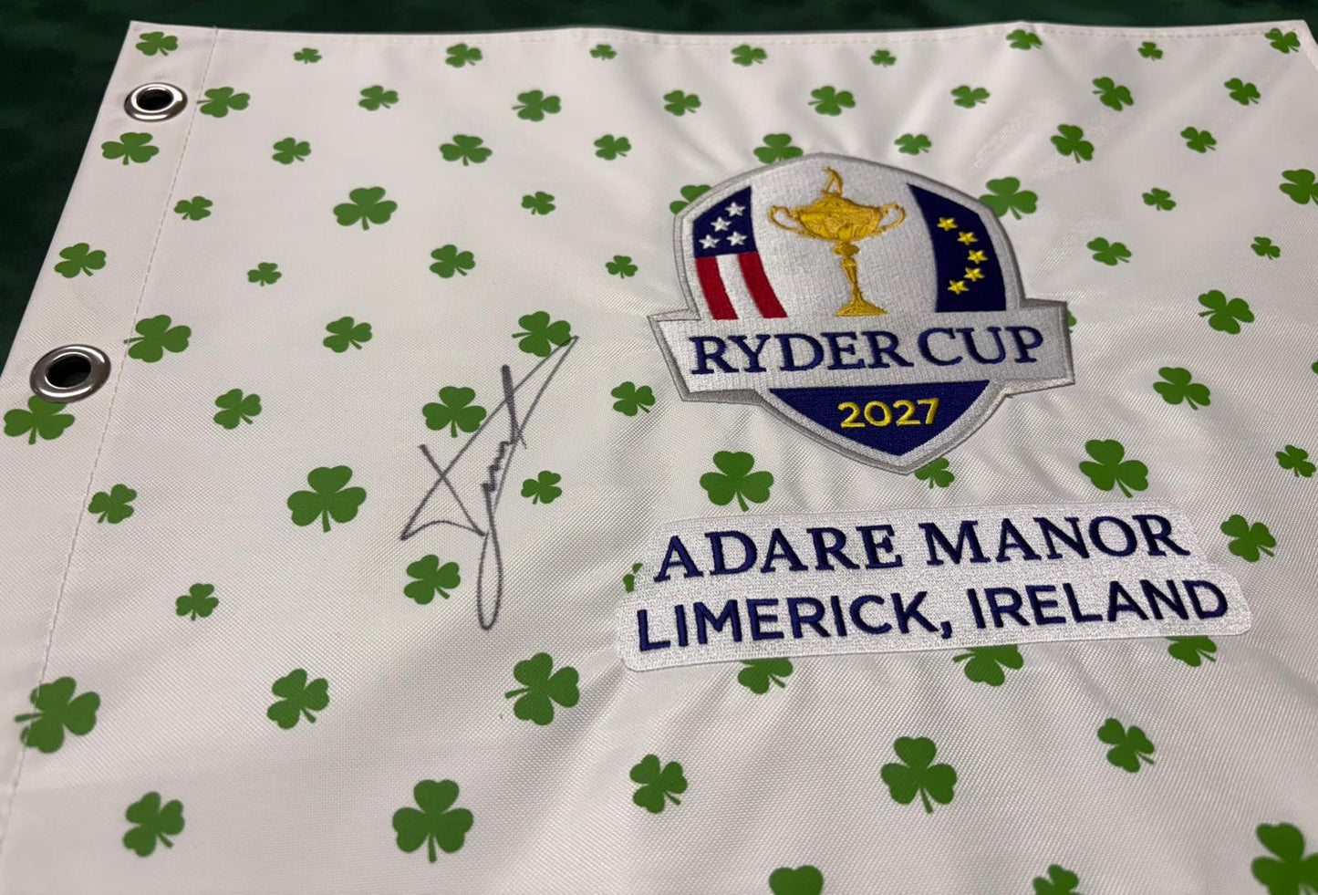 Luke Donald 2027 Team Europe Ryder Cup Captain Signed Shamrock Golf Flag + Cert