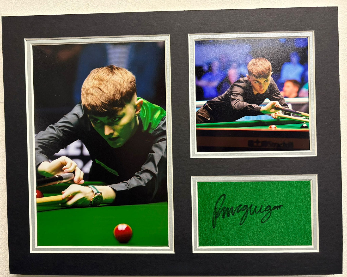 Professional Snooker Player Robbie McGuigan Signed Table Baize Display + Cert
