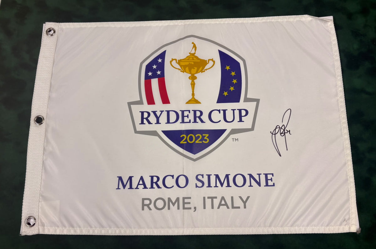 Justin Rose 5x Ryder Cup Champion Signed 2023 Marco Simone Golf Flag + Cert
