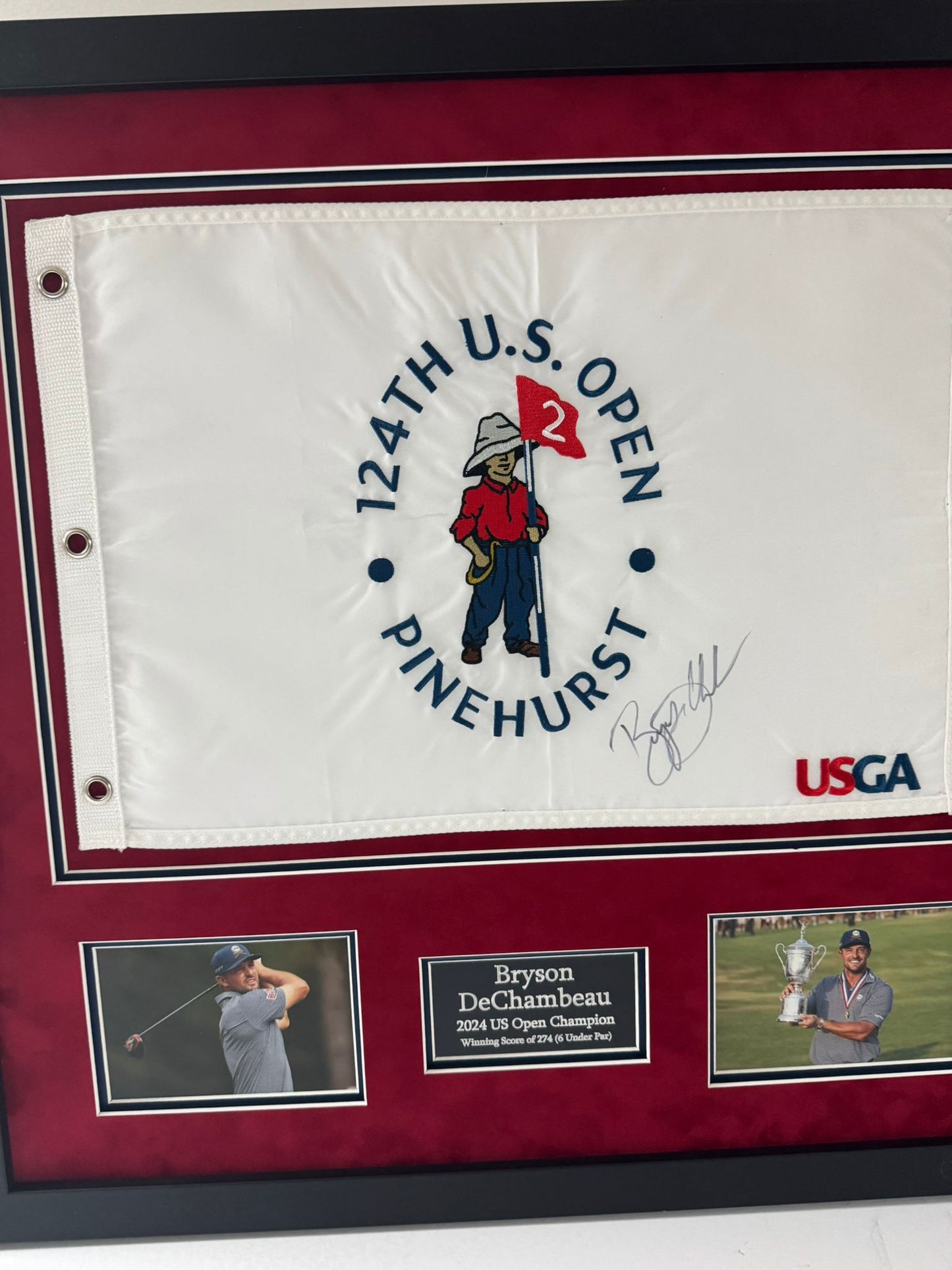 124th US Open Golf Flag Display Signed by Winner Bryson DeChambeau + Dealer COA
