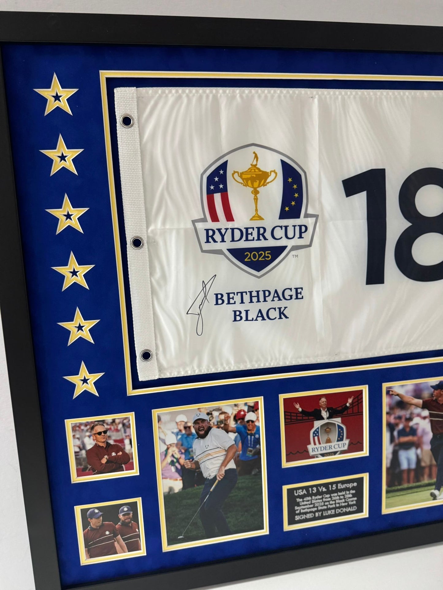Luke Donald Captain Signed 2025 Ryder Cup at Bethpage Black Golf Flag Display + COA