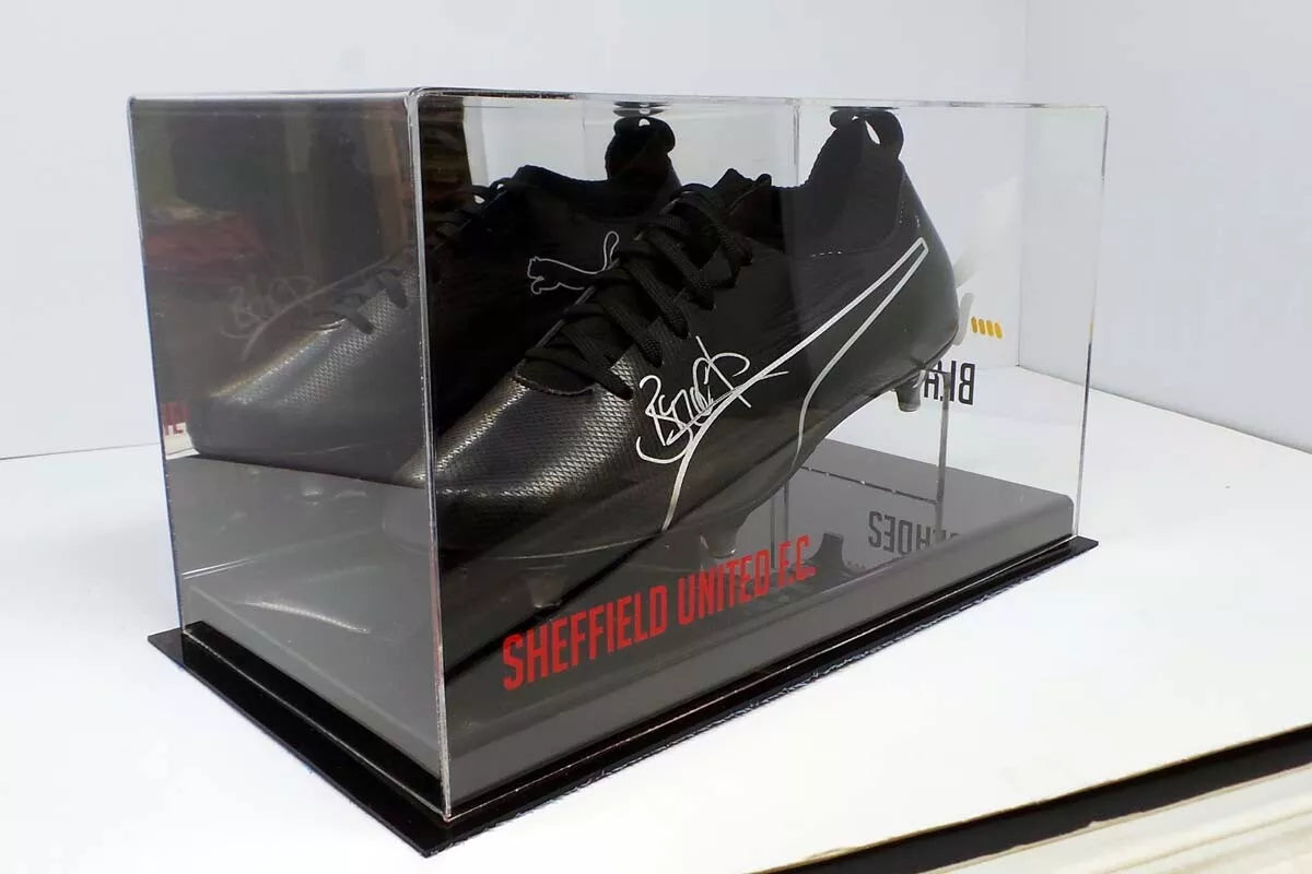 Brian Deane Signed Puma Football Boot In Acrylic Sheffield United Case with COA