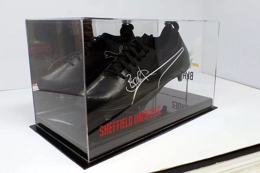 Brian Deane Signed Puma Football Boot In Acrylic Sheffield United Case with COA