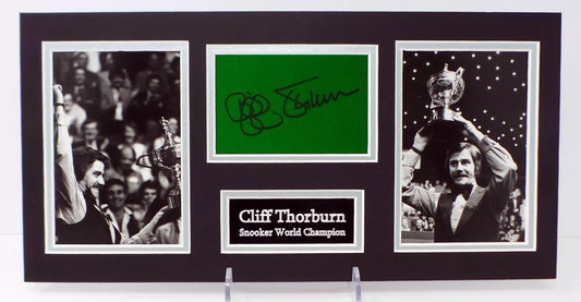 Cliff Thorburn Signed World Snooker Champion Green Baize Display with COA